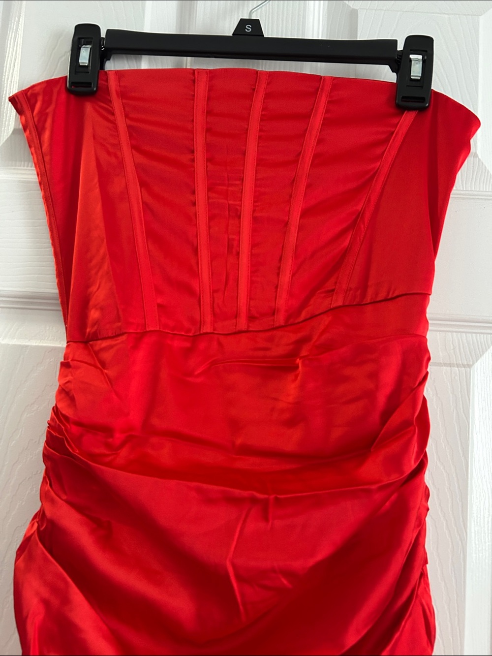 Strapless Red Ruched Mini Dress - Picture 2 of 6